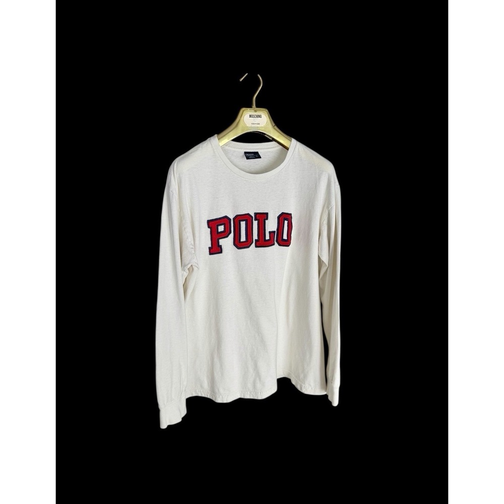 Vintage 90's Ralph Lauren‎ Polo Long Sleeve Embroidered White Distressed Sz Med